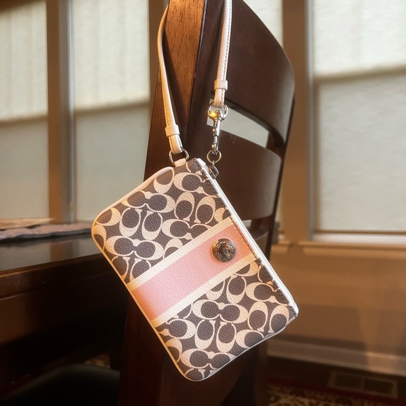 Coach Pink, Grey, and White Wristlet - Picture 1 of 5